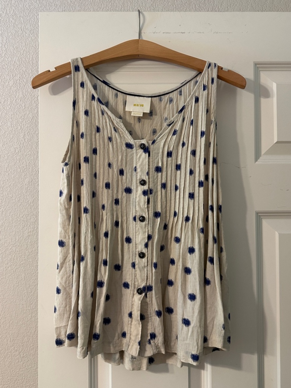 Maeve Cream Sleeveless Button-Front Camisole with Blue Dot Print
